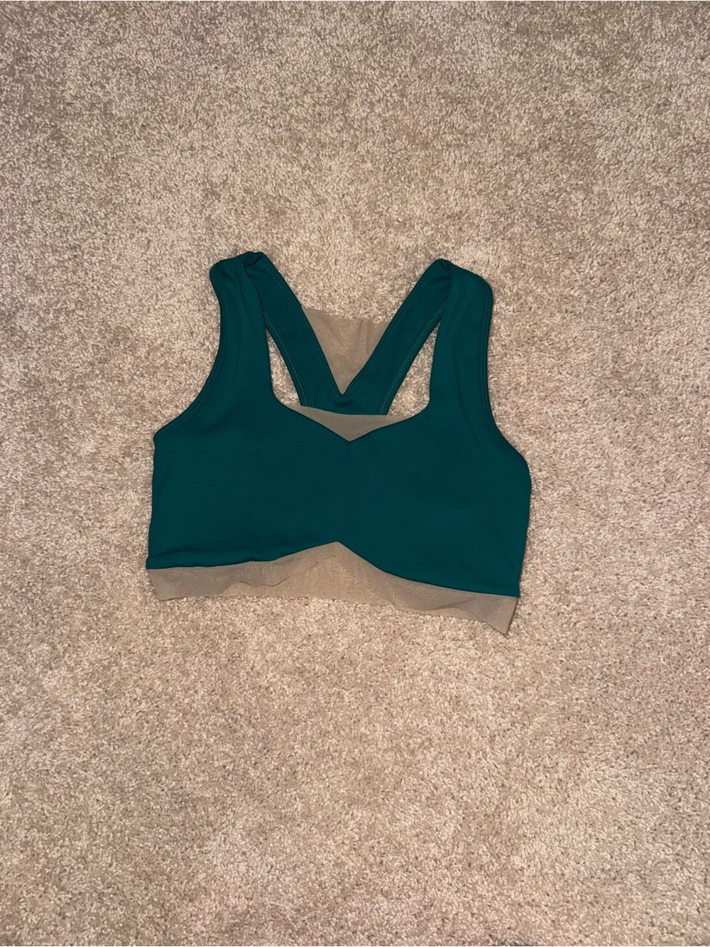 Teal Sports Bra with Taupe Trim - Seamless Racerback Support